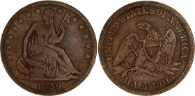 United States 1/2 Dollar 1859
KM# A68; Silver; "Seated Liberty Half Dollar"; F/VF.