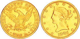 United States 10 Dollars 1901 S
KM# 102, N# 16134; Gold (.900) 16.72 g.; Coronet Head - With motto; San Francisco Mint; AUNC+