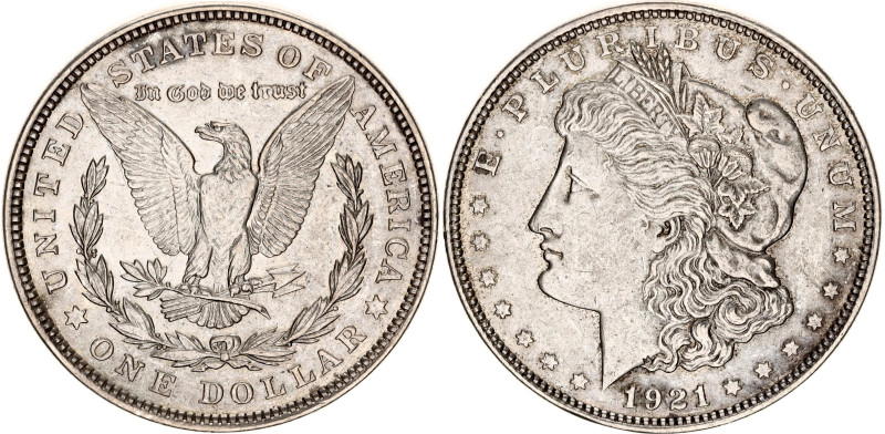 United States 1 Dollar 1921
KM# 110, N# 1492; Silver; "Morgan Dollar"; AUNC