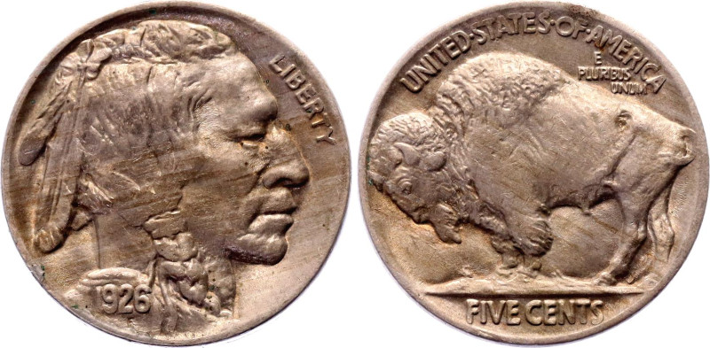 United States 5 Cents 1926
KM# 134, N# 1109; Silver; "Buffalo Nickel"; Flat gro...