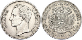Venezuela 5 Bolivares 1935
Y# 24.2, N# 10340; Silver; Philadelphia Mint; AUNC+