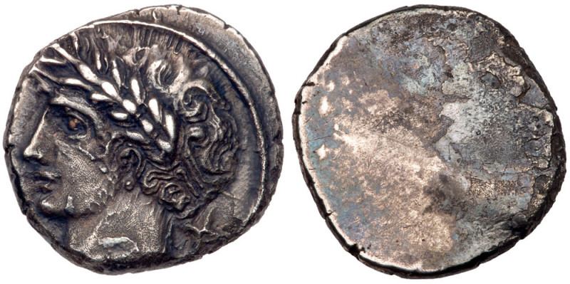 Etruria, Populonia. Silver 10 Asses (4.15 g), ca. 300-250 BC. Laureate and sligh...