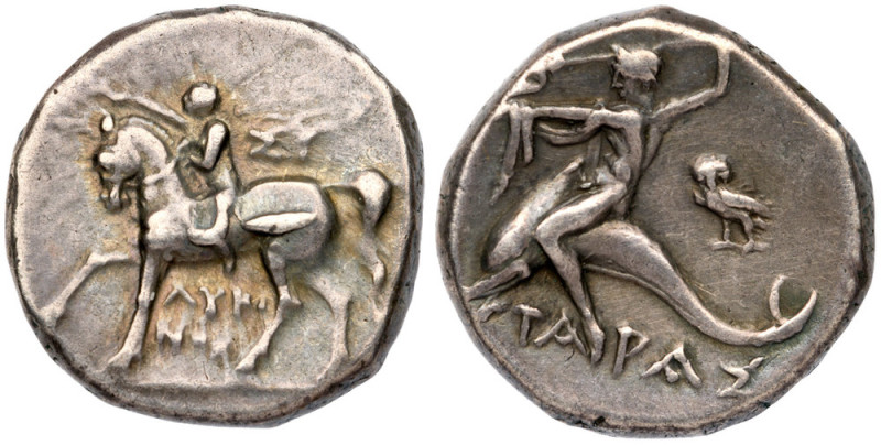 Calabria. Tarentum. Silver Stater (6.49 g), ca. 272-240 BC. Reduced standard. Nu...