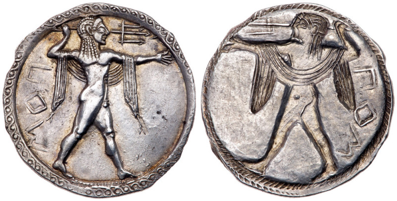 Lucania, Poseidonia. Silver Nomos (7.53 g), ca. 530-500 BC. &Pi;O&Sigma;, Poseid...