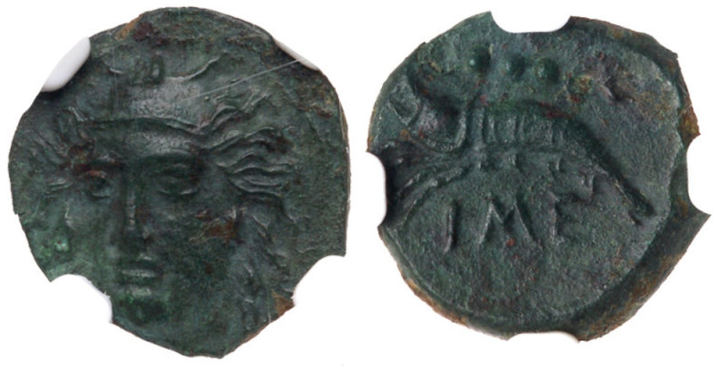 Sicily, Himera. &AElig; Hemilitron, 13mm (1.80 g), ca. 412-409 BC. Head of nymph...