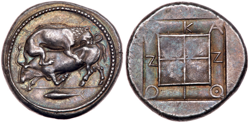 Macedonia, Akanthos. Silver Tetradrachm (17.11 g), ca. 425 BC. Lion right attack...