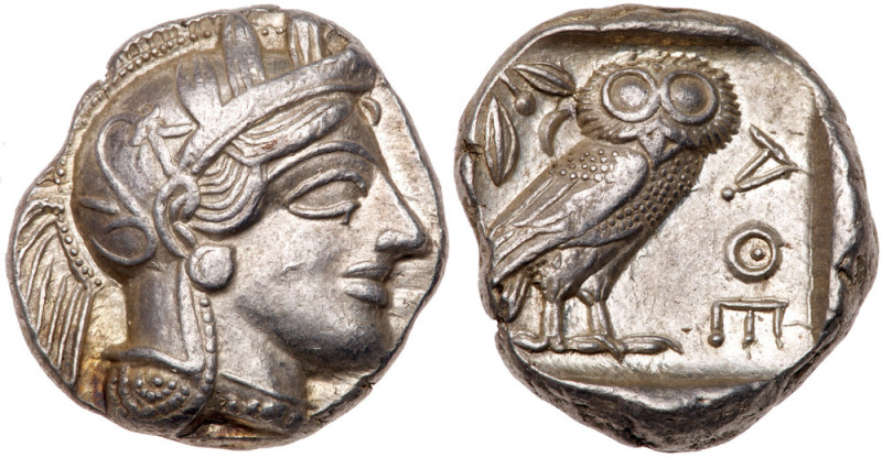 Attica, Athens. Silver Tetradrachm (17.21 g), ca. 454-404 BC. Helmeted head of A...