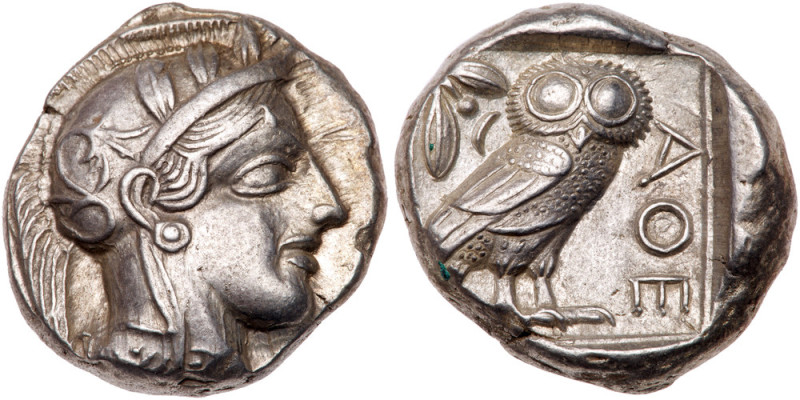 Attica, Athens. Silver Tetradrachm (17.17 g), ca. 454-404 BC. Helmeted head of A...