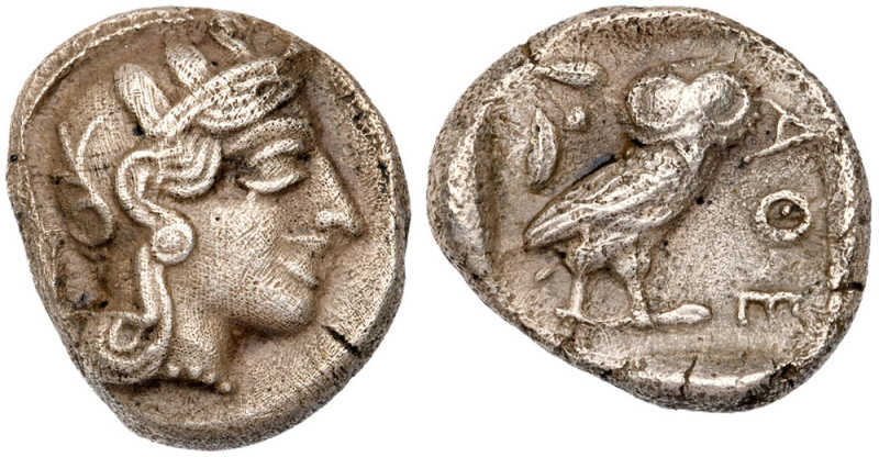 Athens. Silver Drachm (3.99 g), ca. 454-404 BC. Helmeted. Helmeted head of Athen...