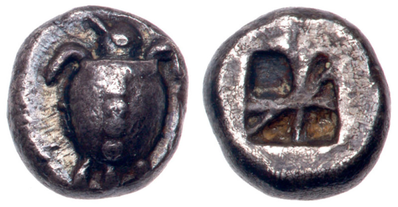 Islands off Attica, Aegina. Silver Obol (0.95 g), ca. 510-490 BC. Sea turtle, he...