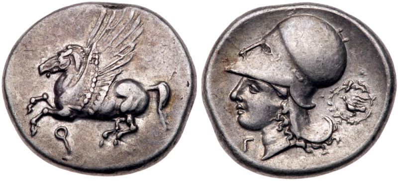 Corinthia, Corinth. Silver Stater (8.51 g), ca. 350/45-285 BC. Q, Pegasos flying...
