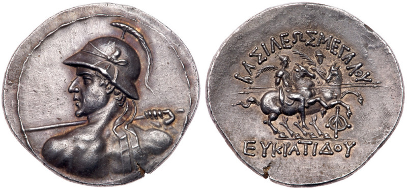 Baktrian Kingdom. Eukratides I. Silver Tetradrachm (16.94 g), ca. 171-145 BC. Di...