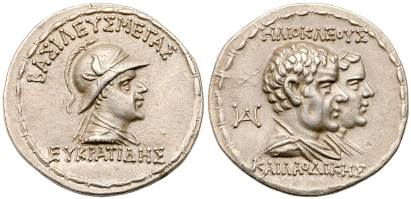 Kingdom of Baktria. Eukratides I Megas, ca. 170-145 BC. Silver Tetradrachm (16.8...