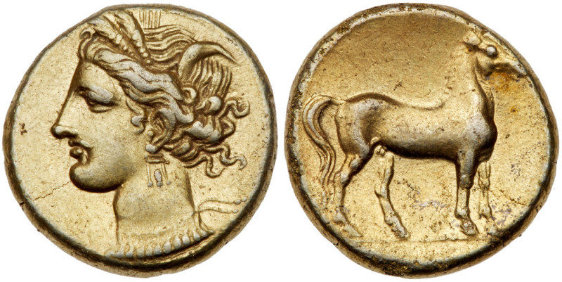 Zeugitania, Carthage. Electrum Stater (7.42 g), ca. 290-270 BC. Wreathed head of...