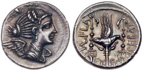 C. Valerius C.f. L.n. Flaccus. Silver Denarius (3.82 g), 82 BC. MS