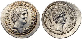 Mark Antony & Octavian. Silver Denarius (3.7 g), 41 BC. MS