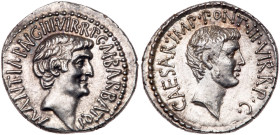 Mark Antony & Octavian. Silver Denarius (3.69 g), 41 BC. MS