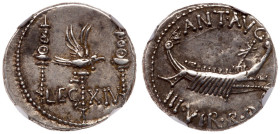 Marc Antony, as Imperator and Triumvir. Silver Legionary Denarius (3.85 g)