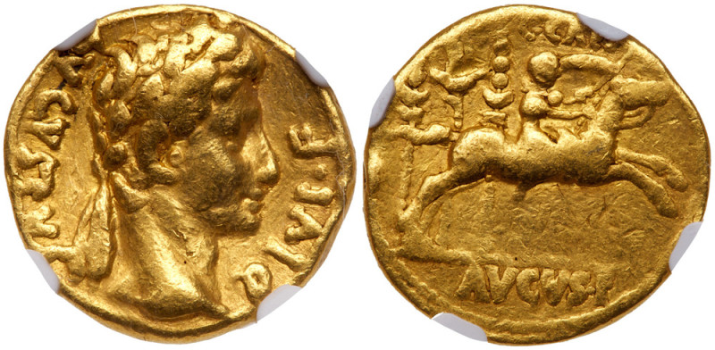 Augustus, with Caius, Caesar. 27 B.C.-A.D. 14 Gold Aureus (18.6 mm, 7.71 g, 7 h)...