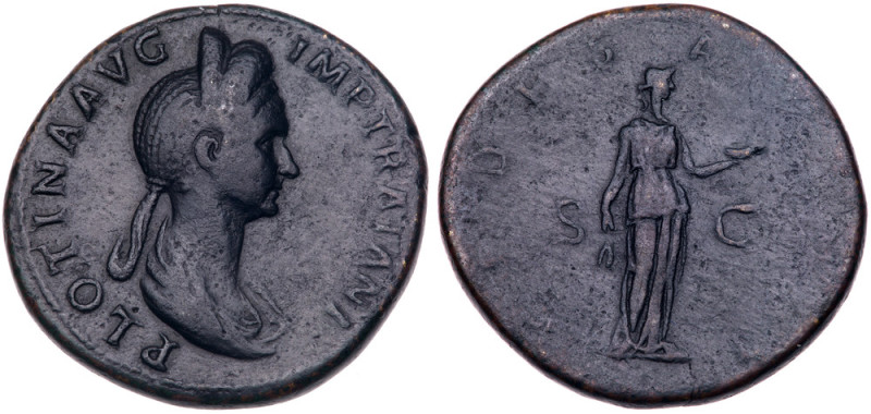 Plotina. &AElig; Sestertius (23.01 g), Augusta, AD 105-123. Rome, under Trajan, ...