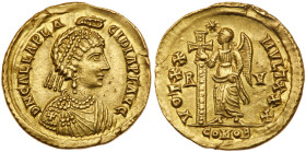 Galla Placidia. Gold Solidus (4.51 g), Augusta, AD 421-450. EF