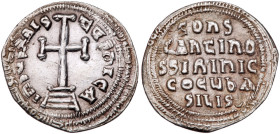 Constantine IV, with Irene. Silver Miliaresion (2.20 g), 668-685. EF