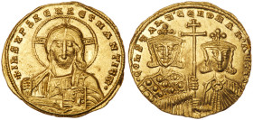 Constantine VII and Romanus II. Gold Solidus (4.43 g), 945-959. MS