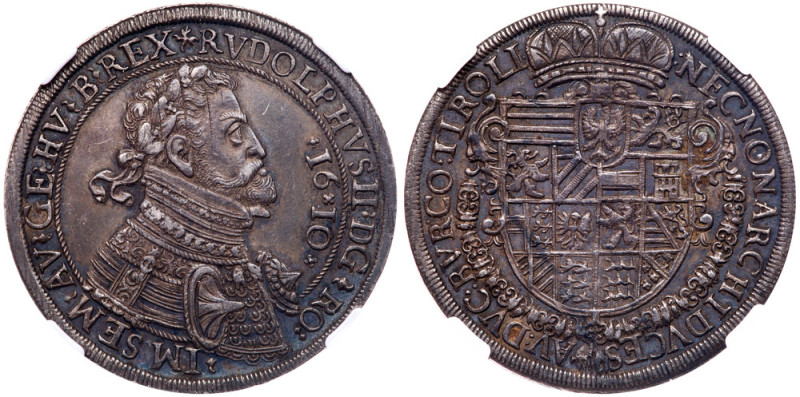 Austria. Rudolf II (1576-1612). Silver Taler, 1610. Hall mint. Laureate bust rig...