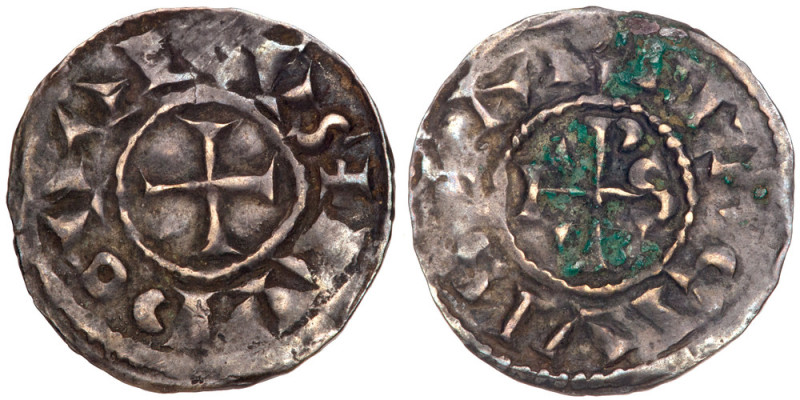 France. Carolingian. Louis the Blind (890-929). Silver Denier. Arles mint. Cross...