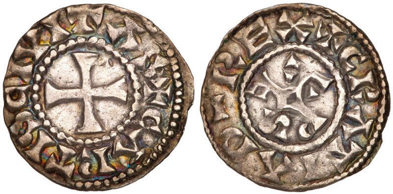 France. Carolingian. Raoul (923-936). Silver Denier. Chartres mint, Series A. Cr...