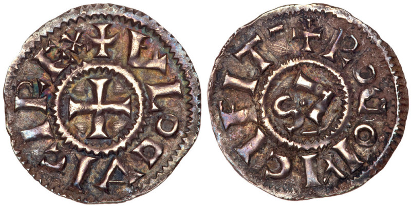 France. Louis IV (936-954). Denier. Rouen mint. Small cross in beaded circle. Re...