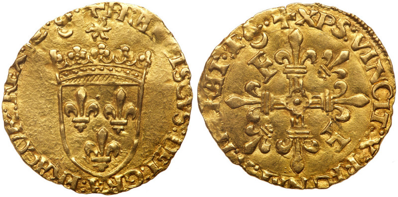 France. Francis I (1515-1547). Gold Ecu d'or au soleil, ND. Bordeaux mint. Crown...