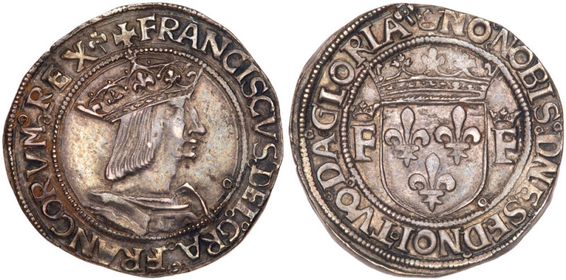 France. Francis I (1515-1547). Silver Teston, undated. Lyon mint. Crowned and ar...