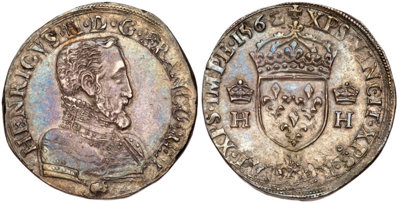 France. Charles IX (1560-1574). Silver Teston, 1562. Mint mark ? blundered. In t...