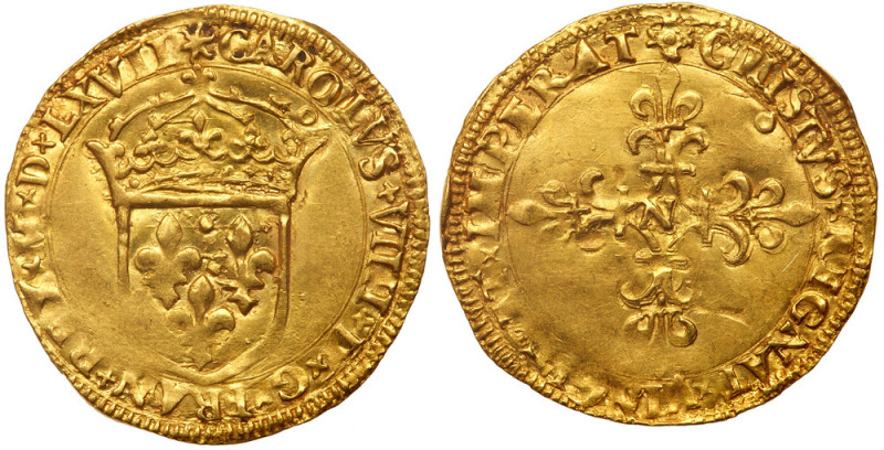 France. Charles IX (1560-1574). Gold Ecu d'or, 1567-N. Montpellier mint. Crowned...