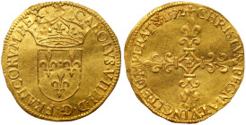 France. Charles IX (1560-1574). Gold Ecu d'or, 1572-B (Rouen)