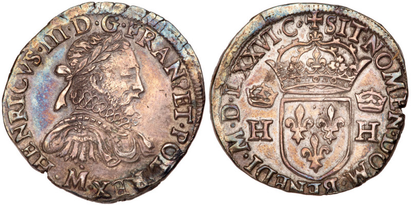 France. Henri III (1574-1589). Silver Teston, 1576-M. Toulouse mint. Date in Rom...