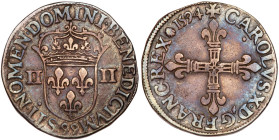 France. Charles X, Cardinal De Bourbon (1589-1590). Silver ¼ Ecu, 1594