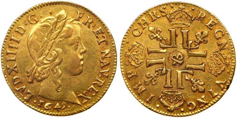 France. Louis XIV (1643-1715). Gold Louis d'or a la meche longue, 1649-&. Aix mi...
