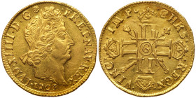 France. Louis XIV (1643-1715). Gold Double Louis d'or aux 8 L et aux insignes, 1703-G (Poitiers)