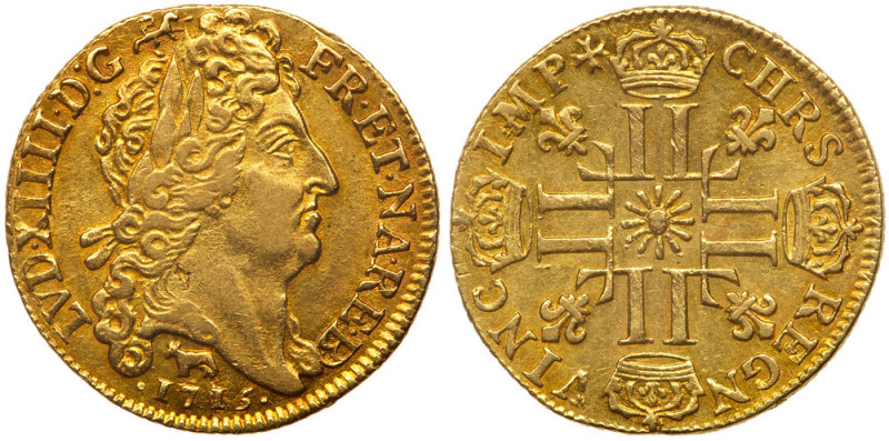 France. Louis XIV (1643-1715). Gold Louis d'or au soleil du Bearn, 1715-Cow. Pau...