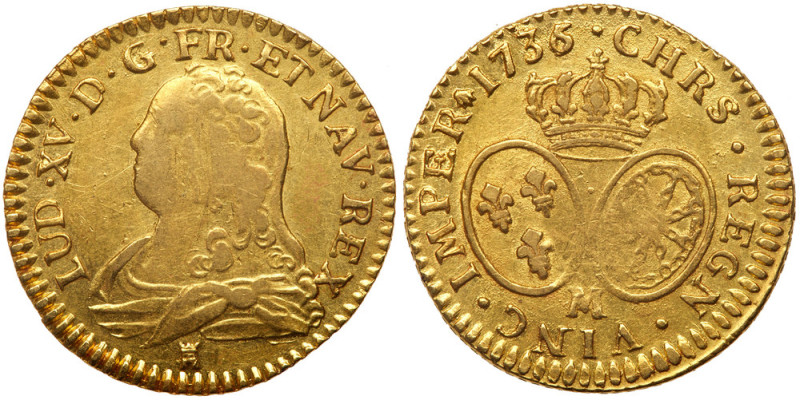 France. Louis XV (1715-1774). Gold Louis d'or aux lunettes, 1736/5-M. Toulouse m...