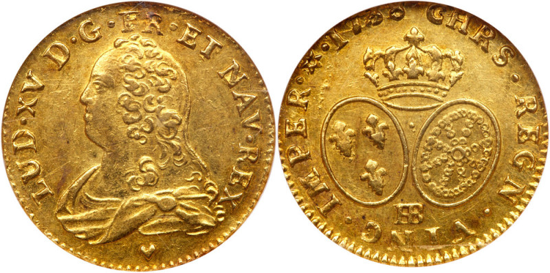 France. Louis XV (1715-1774). Gold Louis d'or aux lunettes, 1738-BB. Strasbourg ...