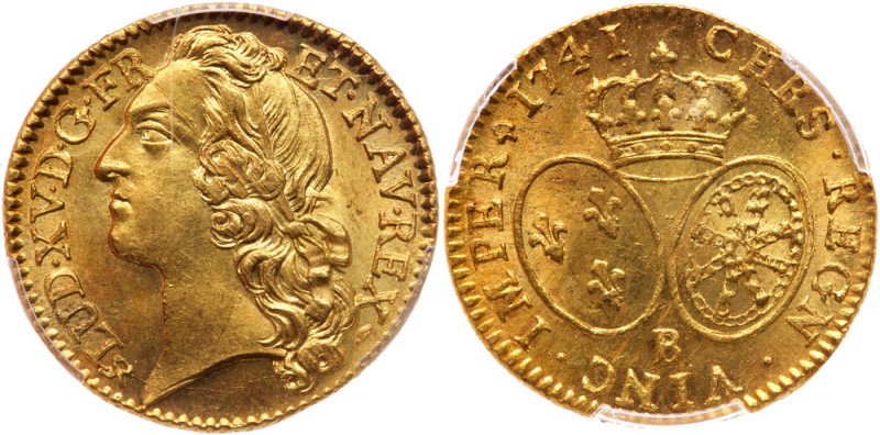 France. Louis XV (1715-1774). Gold Louis d'or au bandeau, 1741-B. Rouen mint. (F...