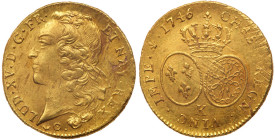 France. Louis XV (1715-1774). Gold Double Louis d'or au bandeau, 1746-K (Bordeaux)