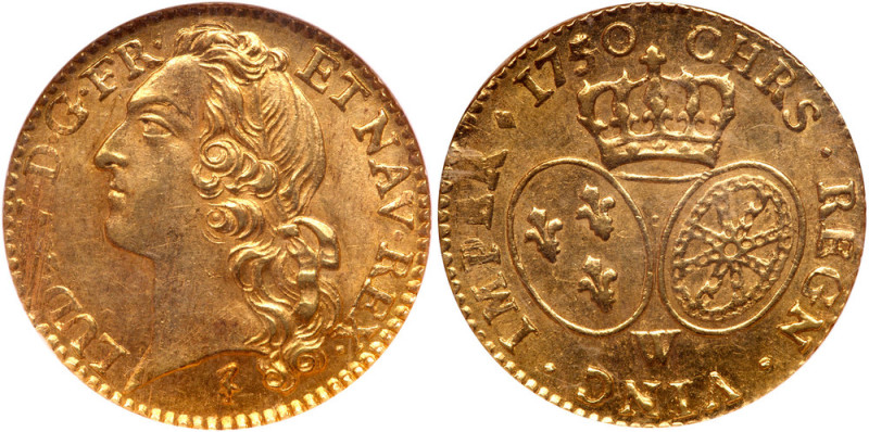 France. Louis XV (1715-1774). Gold Louis d'or au bandeau, 1750/49-W. Lille mint....