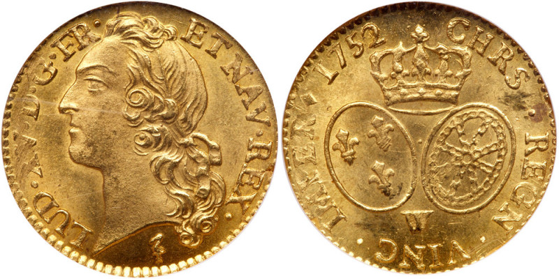 France. Louis XV (1715-1774). gold Louis d'or au bandeau, 1752/1-W. Lille mint. ...