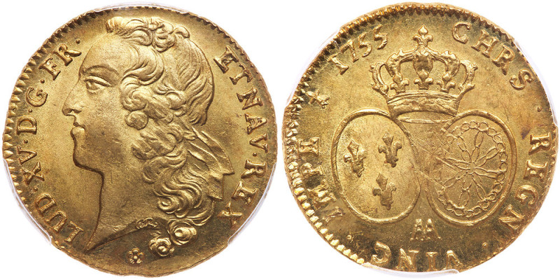 France. Louis XV (1715-1774). Gold Double Louis d'or au bandeau, 1755-AA. Metz m...