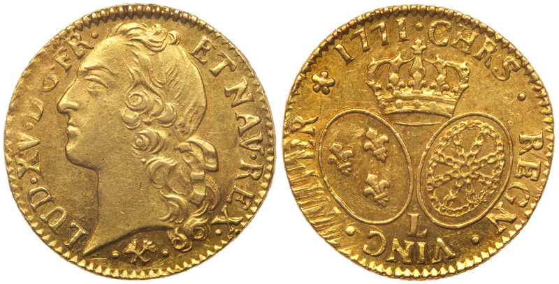 France. Louis XV (1715-1774). Gold Louis d'or au bandeau, 1771-L. Bayonne mint. ...