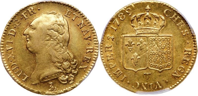 France. Louis XVI (1774-1793). Gold Double Louis d' or au buste nu, 1789-T. Nant...